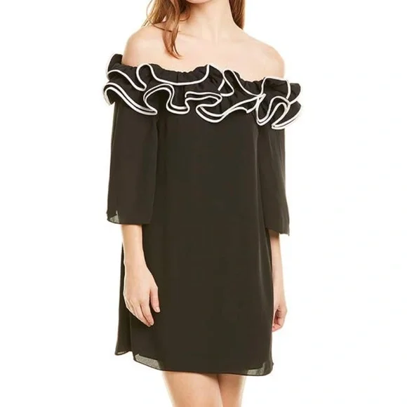halston heritage off the shoulder dress NWT Halston Heritage Black Off-Shoulder Dress